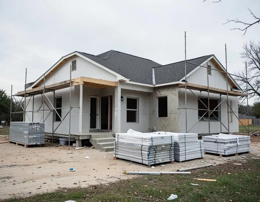House undergoing structural repairs